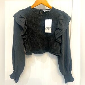 Zara Ruffle Shirred Crop Top